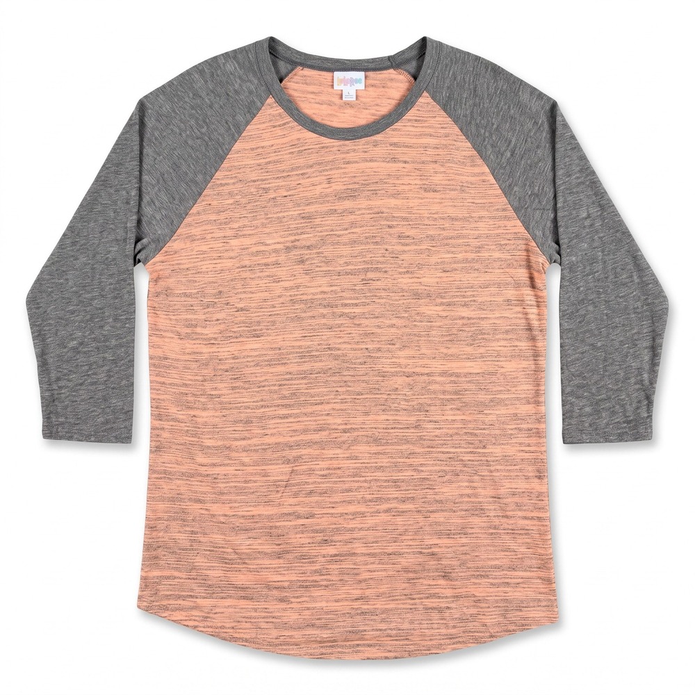 LuLaRoe 3XL Peach Gray Randy Raglan Tee Womens Casual Cozy Shirt